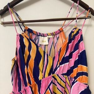 Maeve Finley jumpsuit Pink, orange and blue flowy wide leg